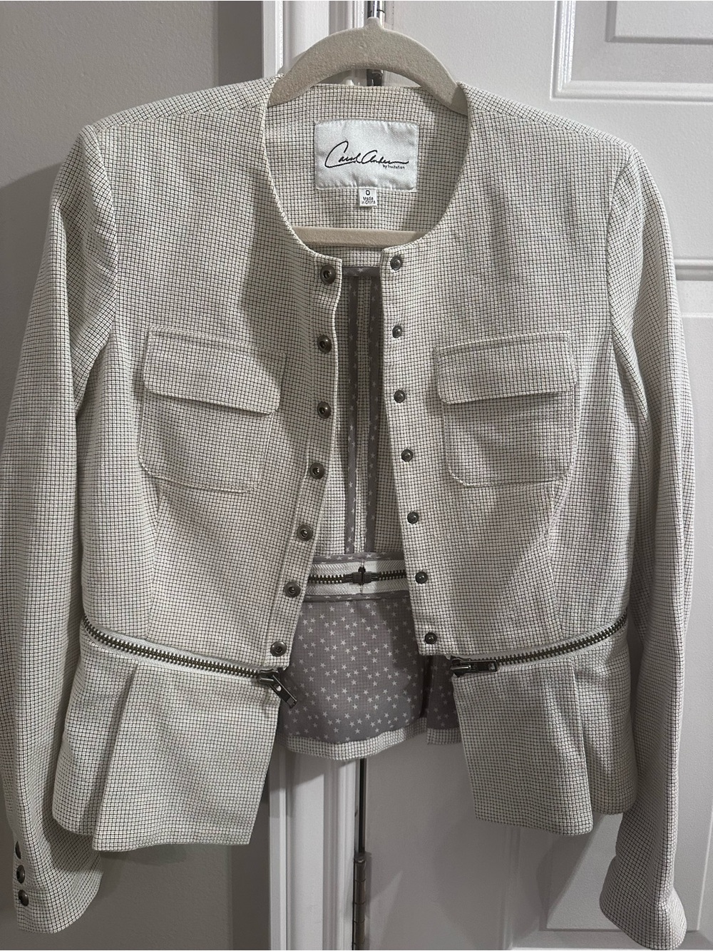 Casual Elegance Collarless Peplum Jacket in Cream by Carol Anderson